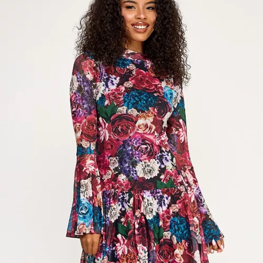 Vibrant Floral Long Sleeve Dress